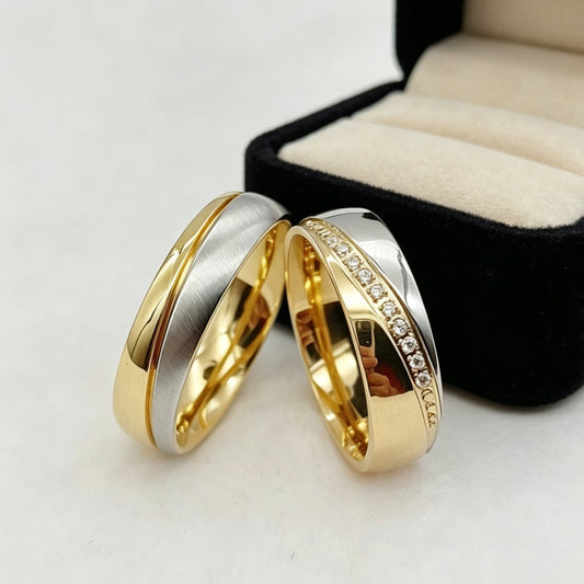 Couple Matching Wedding Bands, 316L Stainless Steel 18K Gold Plated Promise Rings for Him and Her
